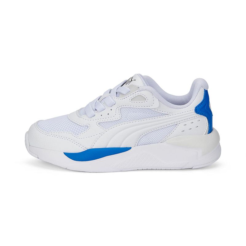 White/Blue Puma Kids' X-Ray Speed AC PS Trainers  with Elastics and hook-and-loop closure from O'Neills.