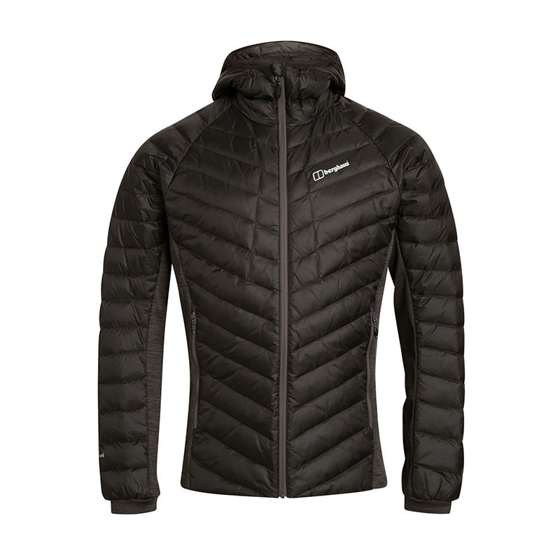 Black men's Berghaus Tephra Stretch Reflect Down Jacket with full zip and hood from O'Neills.