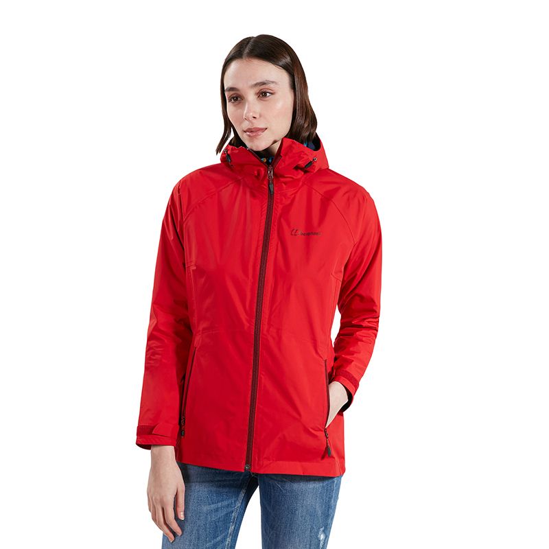 Red Women's Berghaus Deluge Pro Waterproof jacket with hood and zipped pockets from O'Neills.