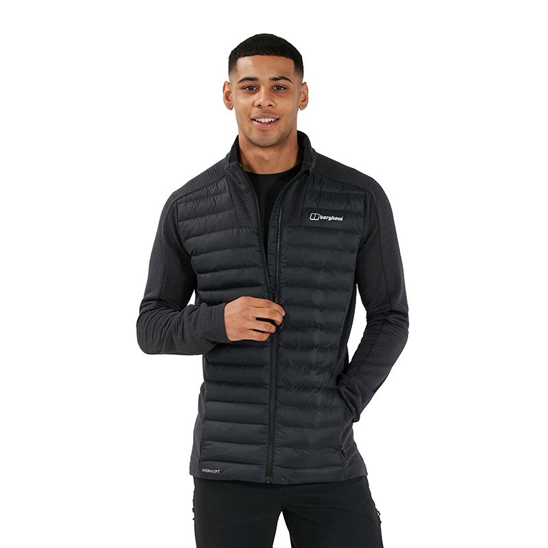 Black Men's Berghaus Hottar Hybrid Insulated jacket with padded core and zip pockets from O'Neills.