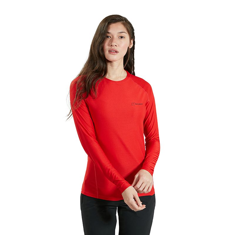 Red Women's Berghaus 24/7 Baselayer with a round neck and long sleeves from O'Neills