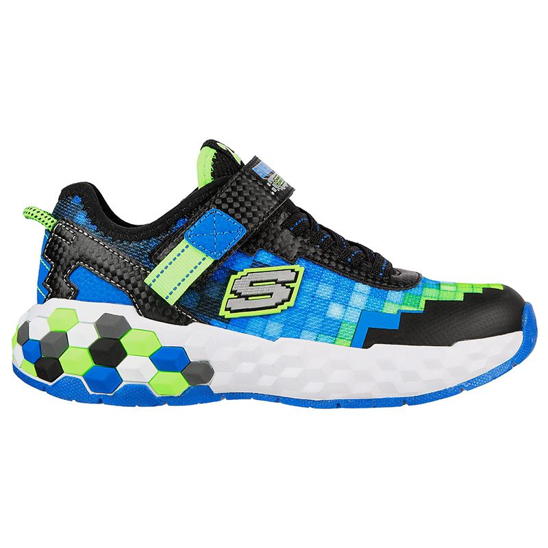 Blue Kid's Skechers Mega-Craft 2.0 PS Trainers with a hook and loop closure and a pixel theme design from O'Neills