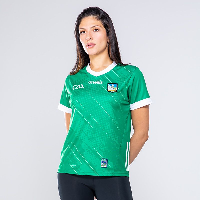 Green Women's Limerick Home Jersey with ”Luimneach” printed on the upper back by O'Neills.