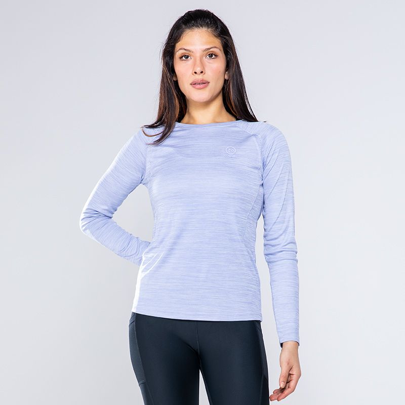 Blue Women’s long sleeve top with shaped waist and reflective logo by O’Neills.