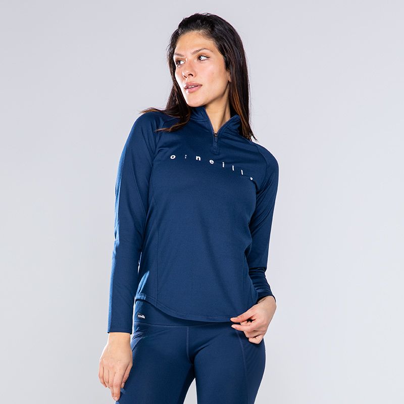 Marine women’s half zip top with two side pockets and O’Neills branding on chest.