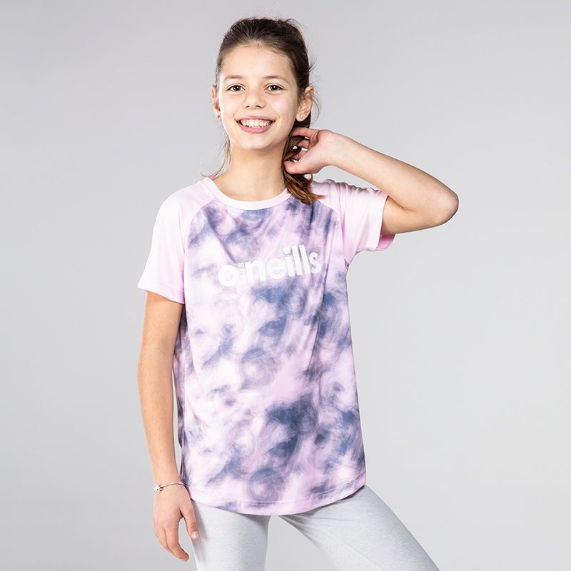 Multi coloured Girls’ short sleeve t-shirt with all-over print and O’Neills branding on the chest by O'Neills.