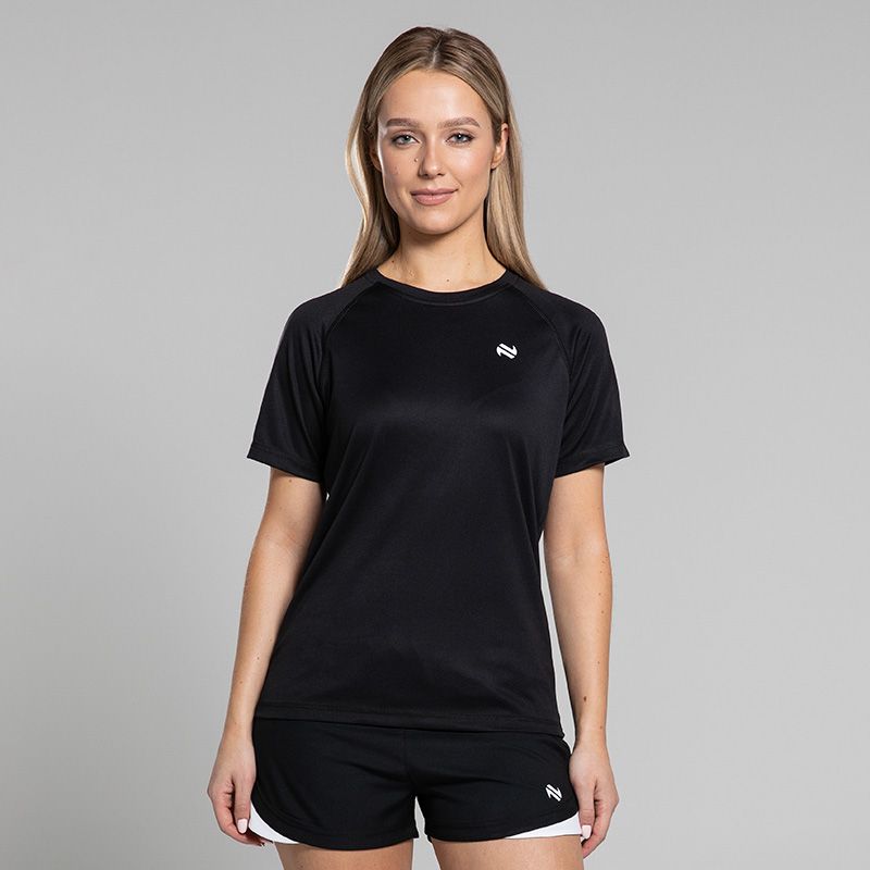 Black Women’s Sports T-Shirt with crew neck and short sleeves by O’Neills.