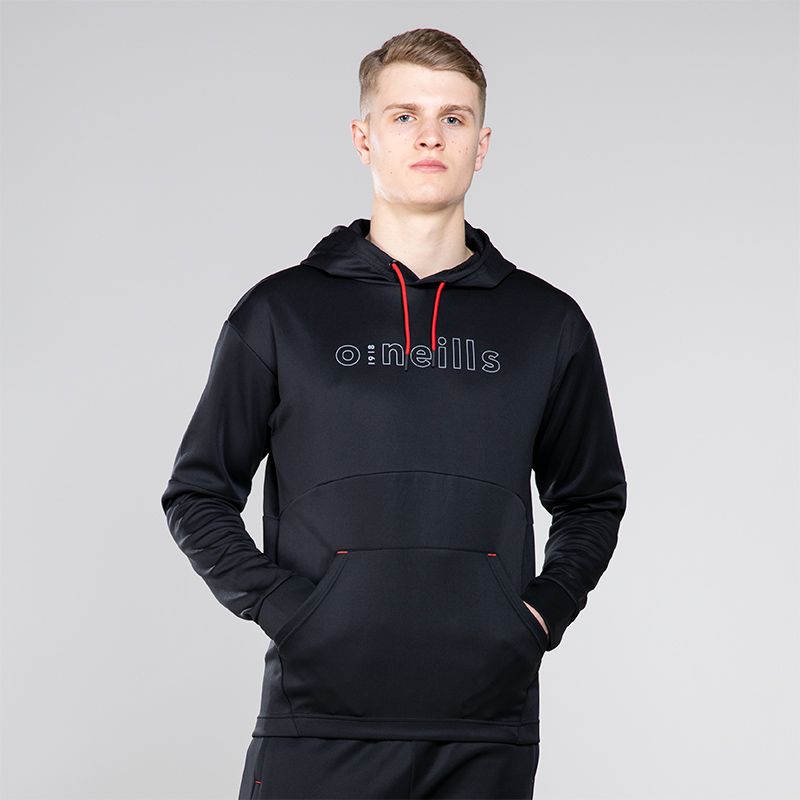 Men's Black Hybrid Pullover Hoodie with kangaroo pocket and O’Neills 3D branding on the chest by O'Neills. 