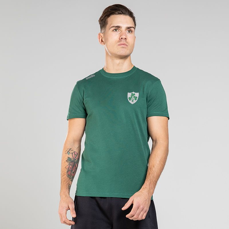 Green Men’s Ireland Shamrock Pima Cotton T-Shirt with O’Neills branding on the shoulder.