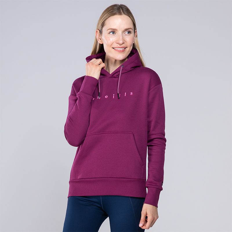 Purple Women’s Fleece Pullover Hoodie with kangroo pocket and embroidered O’Neills branding on the chest.