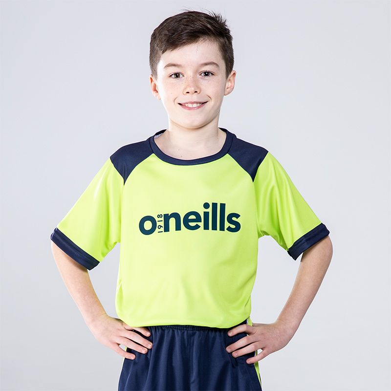 Green / Marine / Silver Boys’ t-shirt with O’Neills branding on the chest and a printed design on the shoulder by O'Neills.