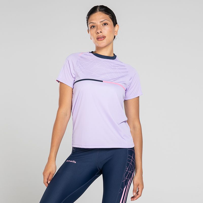 Women's Purple Sports T-Shirt with Stripe Detail on the Sleeves by O’Neills.