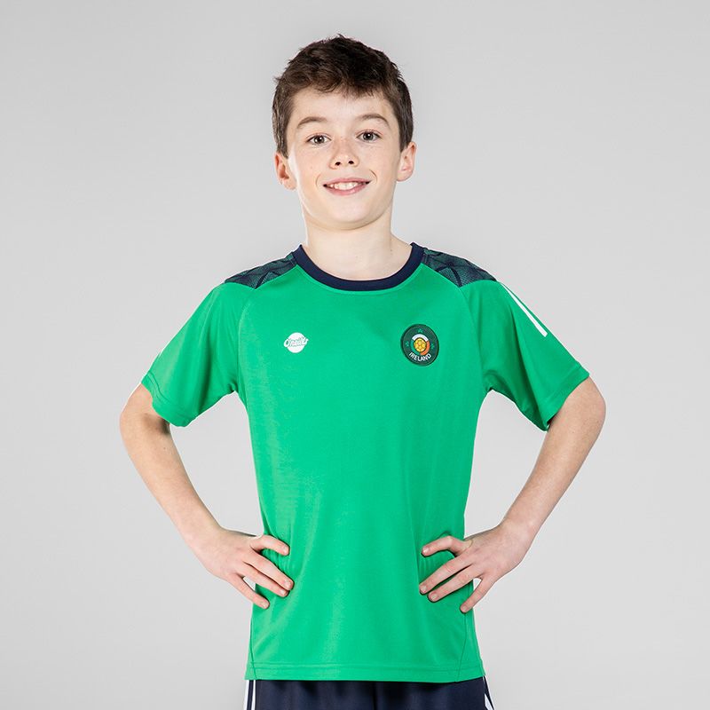 Green Kids’ T-Shirt with Ireland crest and retro O’Neills branding by O’Neills. 