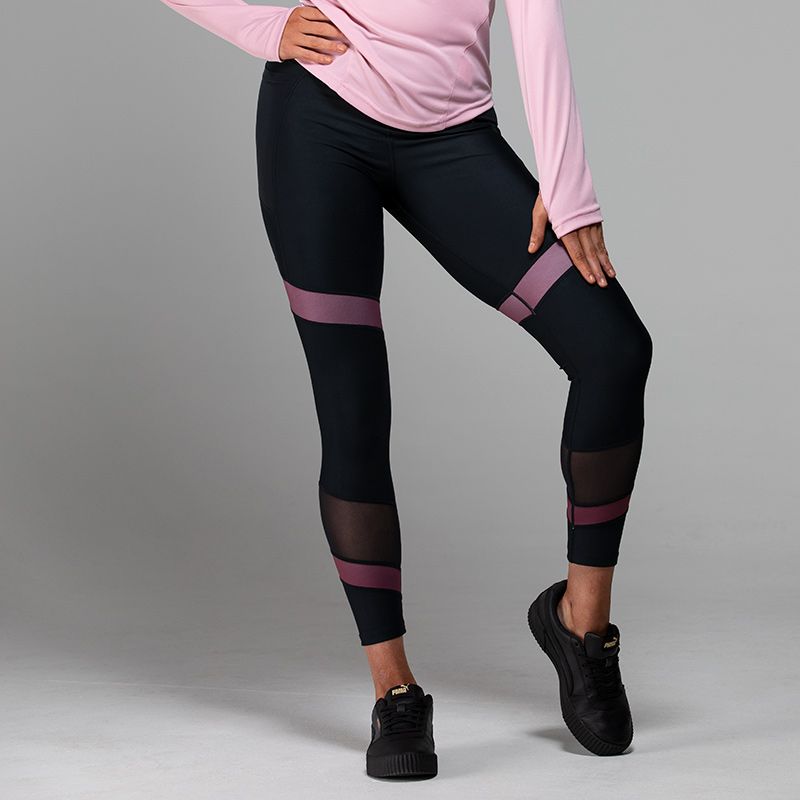 Black and mesh stripe 7/8 women’s gym leggings with thigh pockets by O’Neills