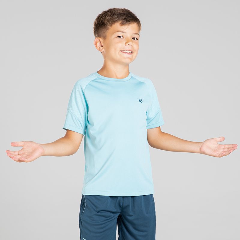 Blue Kids’ Adapt T-Shirt with textured fabric on the sleeves by O’Neills