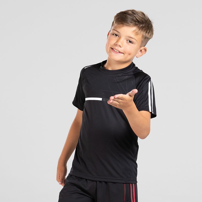 Kid's Black Sports T-Shirt with Stripe Detail on the Sleeves by O’Neills.