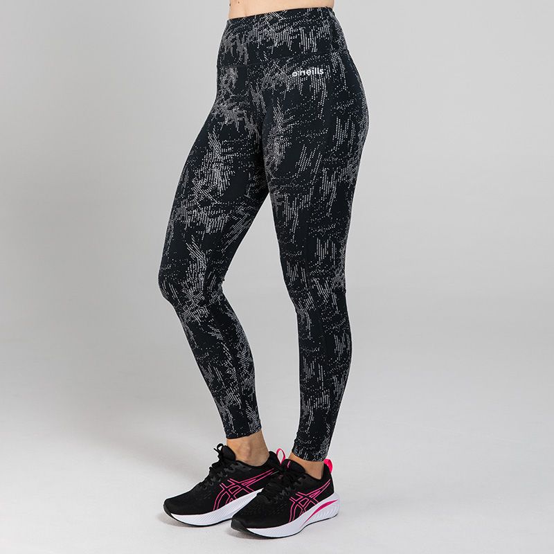 Black women’s reflective running leggings with inner drawcord by O’Neills.