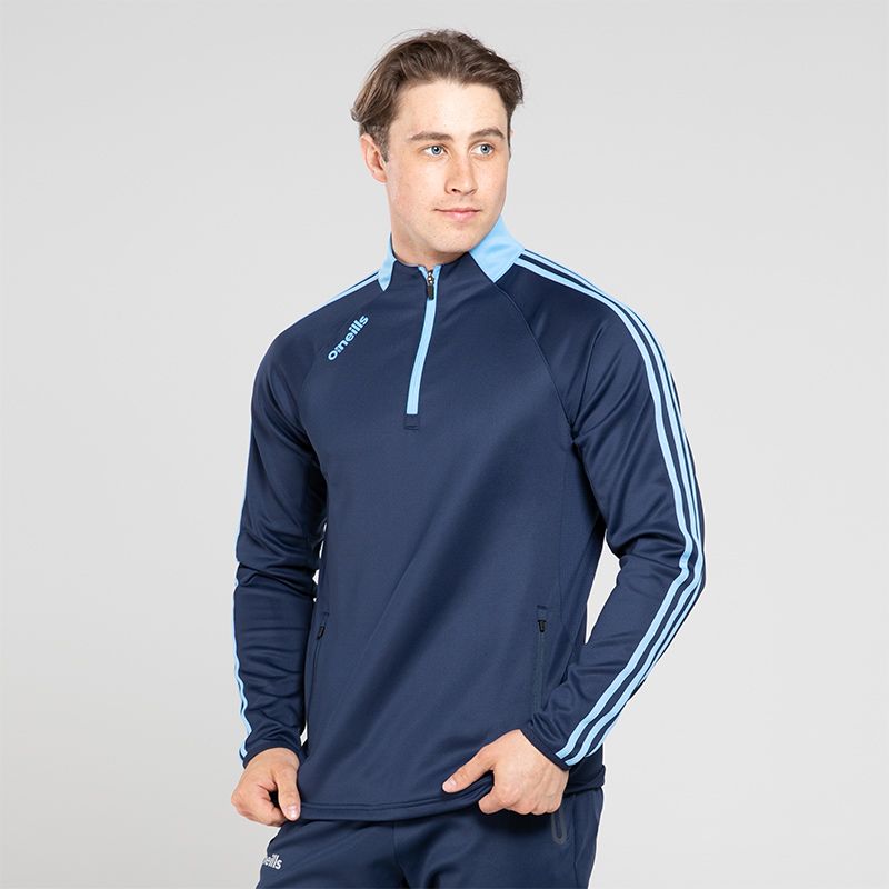 Men's marine and sky hybrid half zip top with side pockets from O'Neills.
