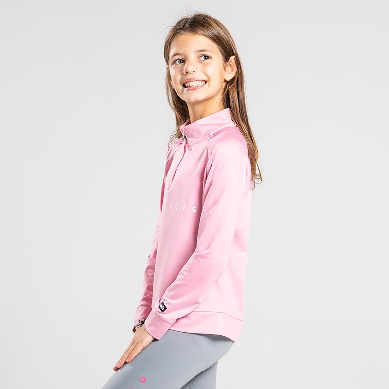 Pink Girls half zip top with two side pockets and O’Neills branding on chest model image.