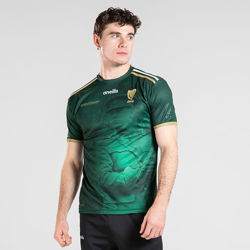 Green Michael Collins Commemoration jersey is now available. The jersey features a portrait of Michael Collins on the front with some of the most famous quotes from 