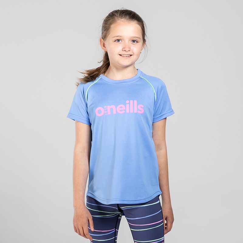Girl's Blue/Green t-shirt with O'Neills branding by O'Neills.