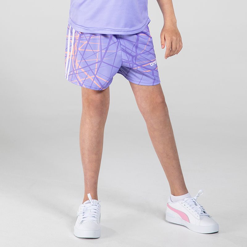 Purple Girls’ sports shorts sleeve with fun print by O’Neills. 