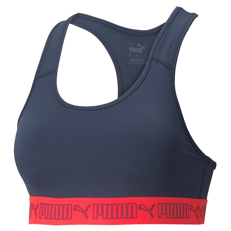 Navy and red Puma women's sports bra with racer back from O'Neills.