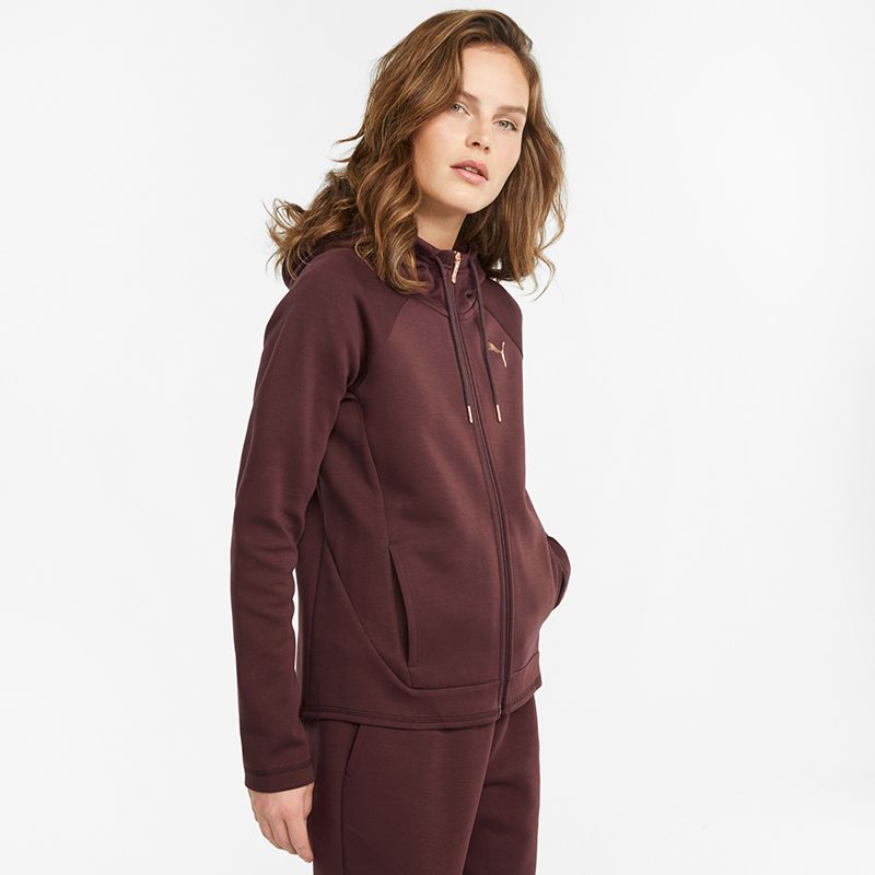 Brown women's Puma full zip hood with drawstring hood and pockets from O'Neills.