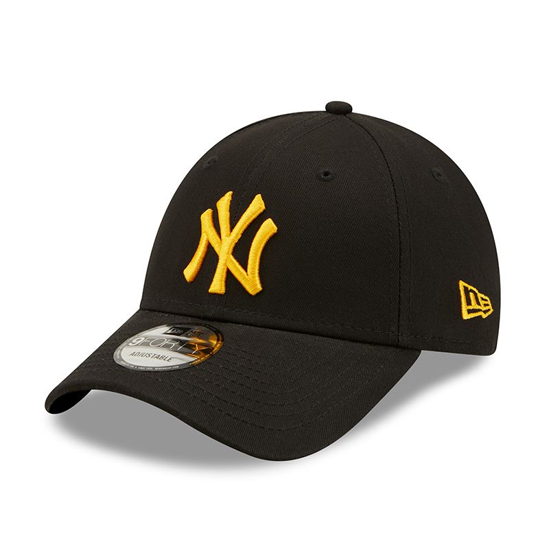 Black New Era New York Yankees League Essential 9FORTY Cap with yellow team branding on the front from O'Neills
