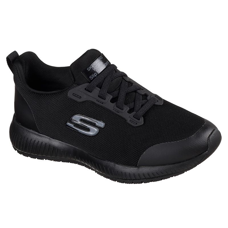 black Skechers women's work shoes in a slip on style and electrical hazard safe, from O'Neills