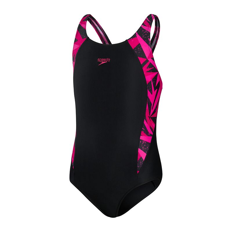 black and pink Speedo Kids' swimsuit in a muscleback design from O'Neills