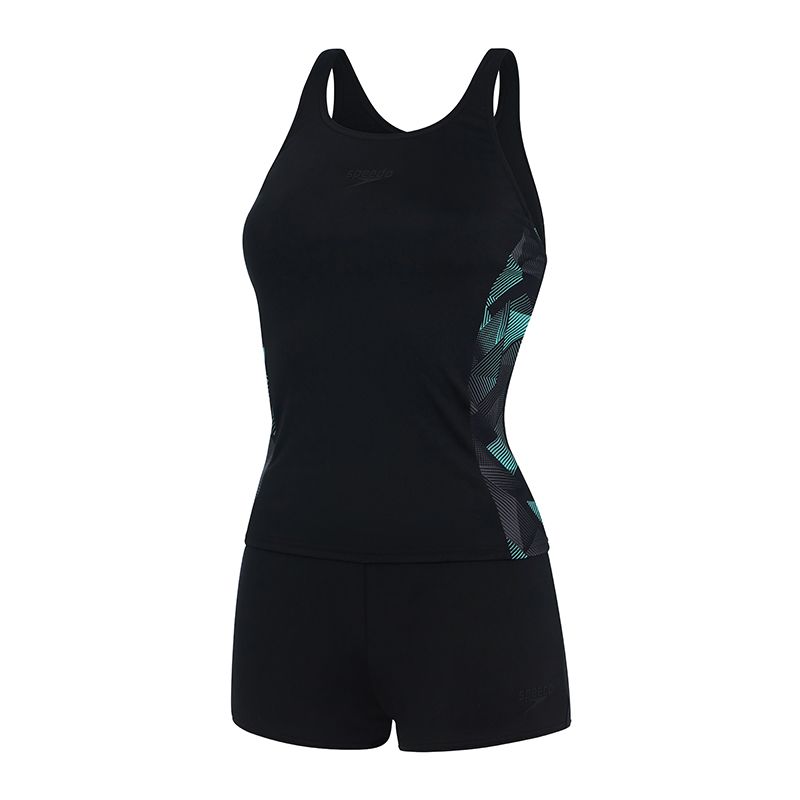 Black and grey Speedo panel tankini swimsuit with drawstring waist from O'Neills