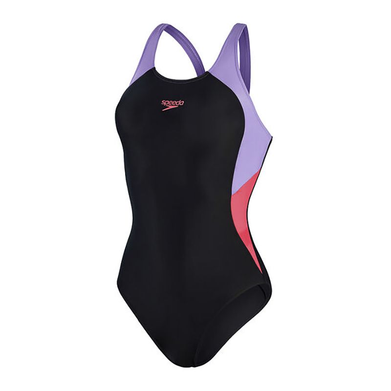 black and purple Speedo Women's swimsuit with a Muscleback design from O'Neills