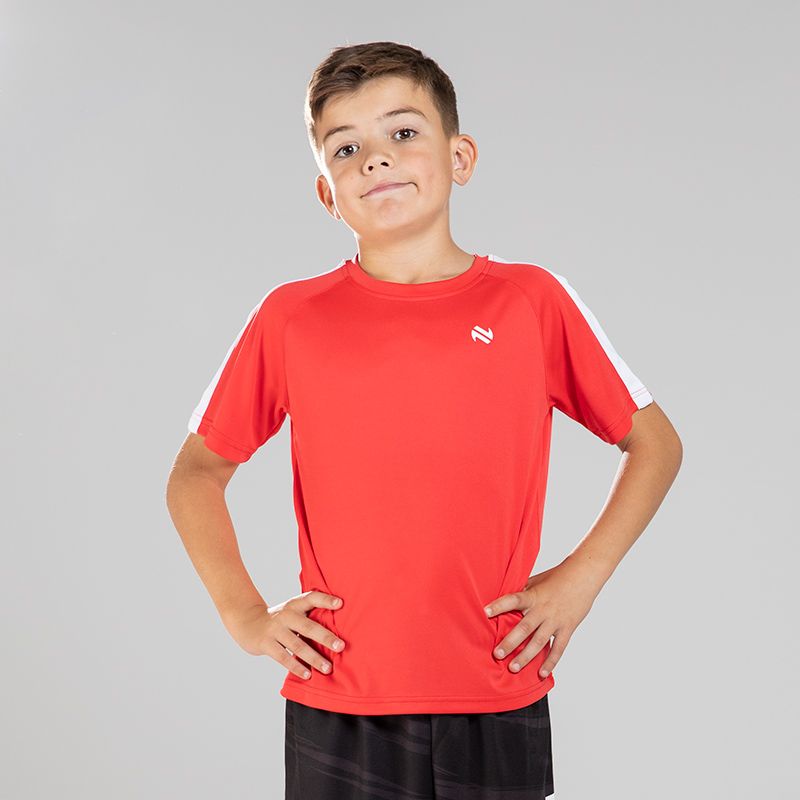 Red Boys’ short sleeve t-shirt with O’Neills branding on the chest by O’Neills. 