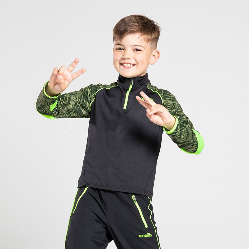Kids' Aidan Brushed Half Zip Top Black / Green | oneills.com