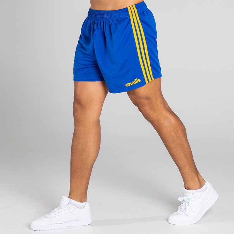 Royal Blue/Yellow Men's Mourne Shorts with 3 stripe detail on side of legs by O'Neills. 