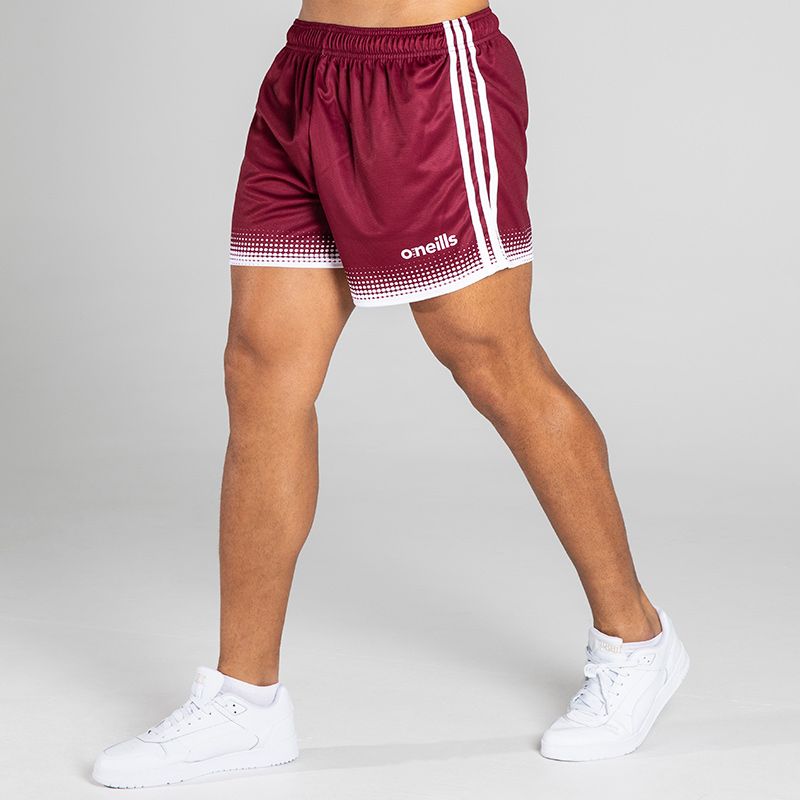 Maroon Men's Nelson shorts with three white stripes and a modern design from O'Neills