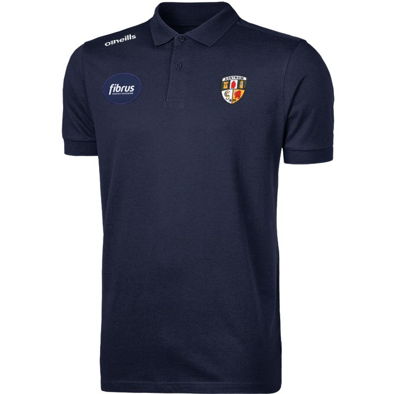Antrim men's navy Portugal polo with crest and sponsor detail from O'Neills.