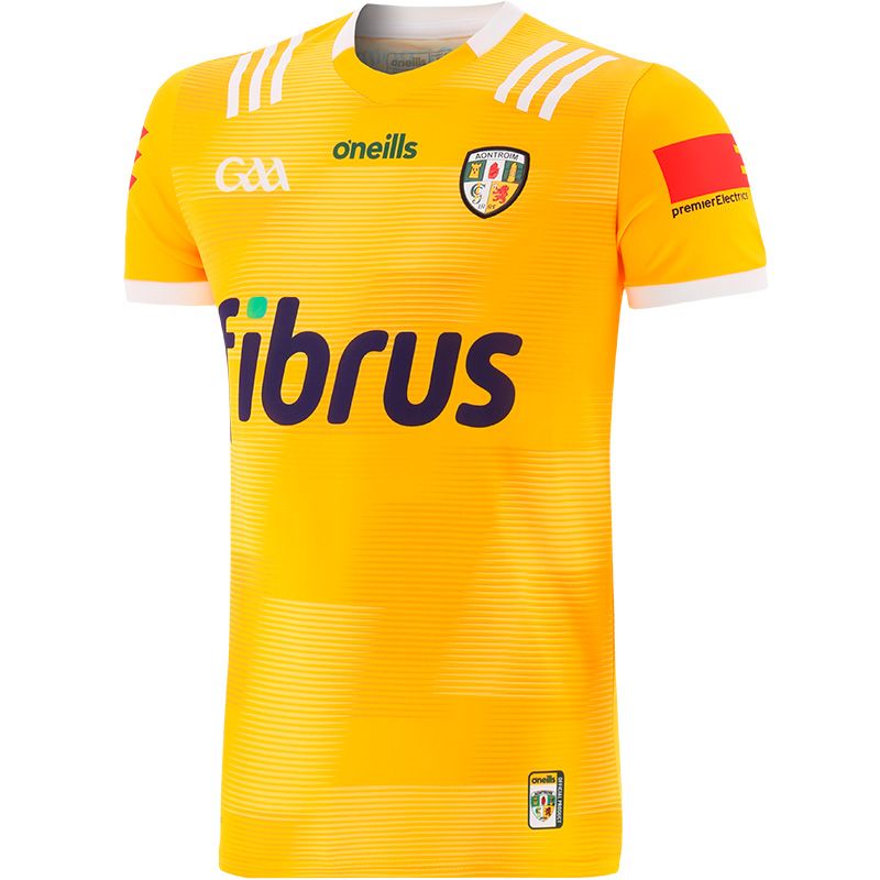 Antrim GAA Home jersey with sponsor logo by O’Neills.