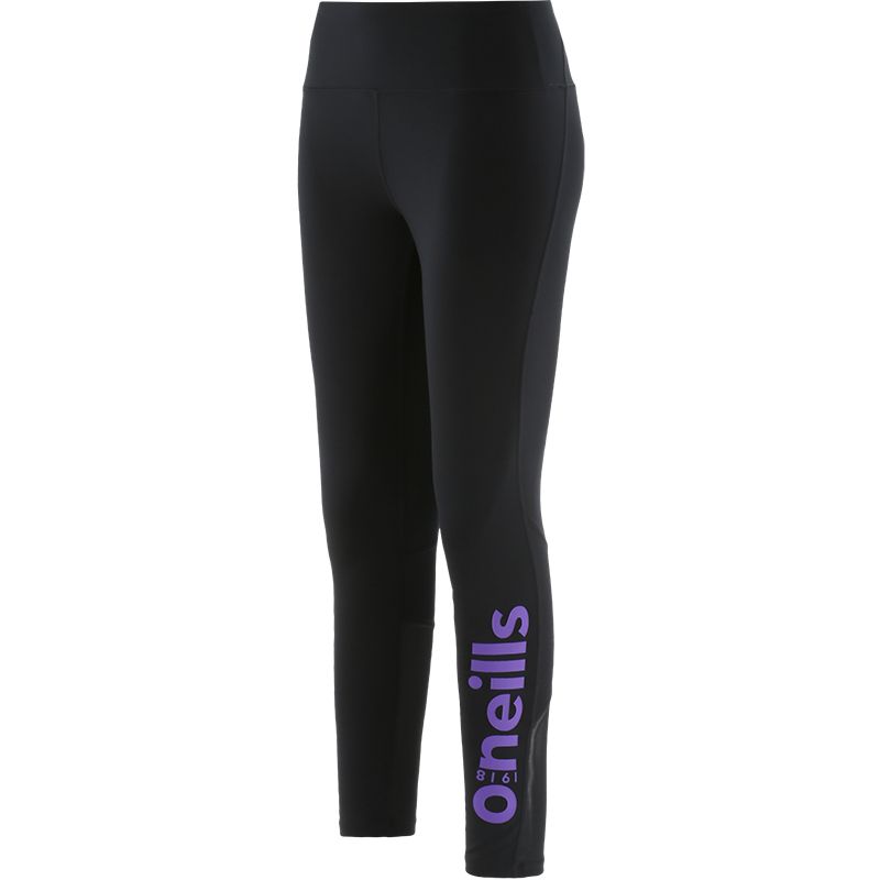 Black Kid’s high waist workout leggings with mesh panels on lower leg and colour O’Neills branding by O’Neills.