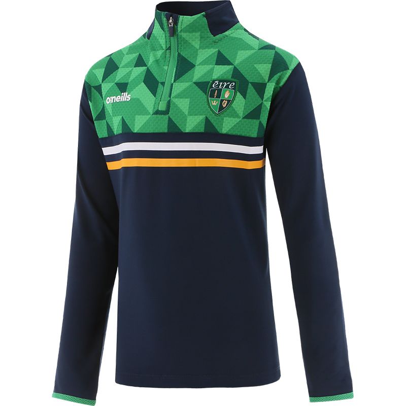 Navy Aragon Éire Kids’ half zip top with a geometric print on the chest and Éire Ireland crest from O’Neills.