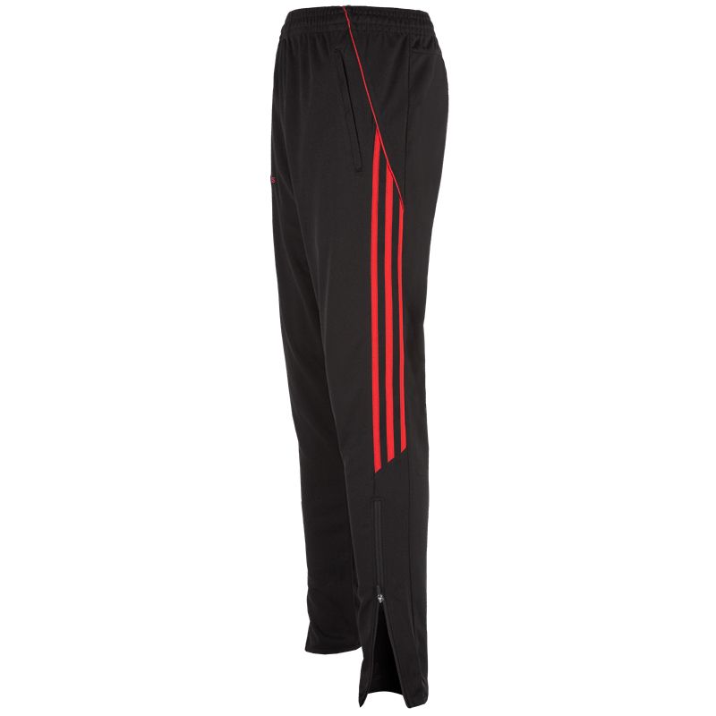 Black Kids' Skinny Tracksuit Bottoms with Zip Pockets and Three Red Stripes on the Side by O’Neills.