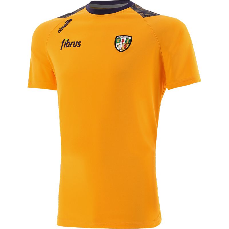 Belcourt T-Shirt with Antrim GAA crest and print detail on the shoulders by O’Neills. 
