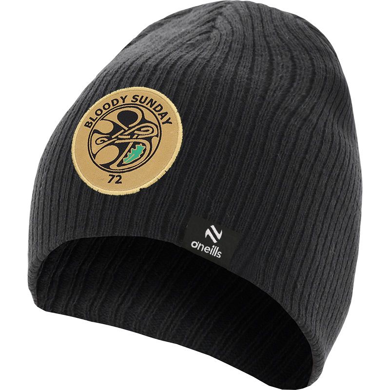 Bloody Sunday Black Knitted Beanie Hat with the Bloody Sunday Trust crest on the front by O'Neills.