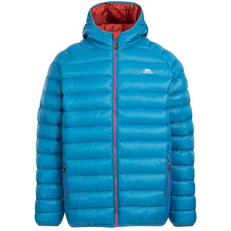 Men's bondi blue padded jacket with hood and zip pockets from O'Neills.