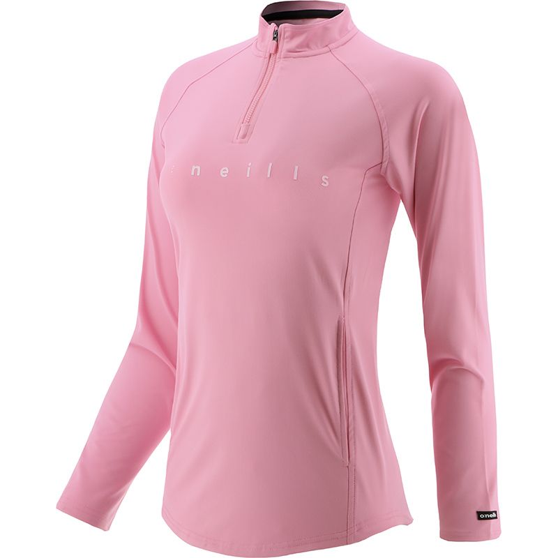 Pink women’s half zip top with two side pockets and O’Neills branding on chest.