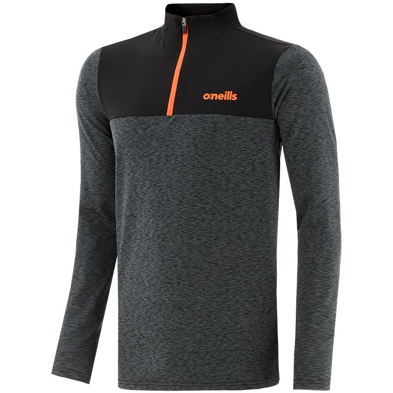 Black Cathal mens half zip training top with reflective detail by O’Neills.