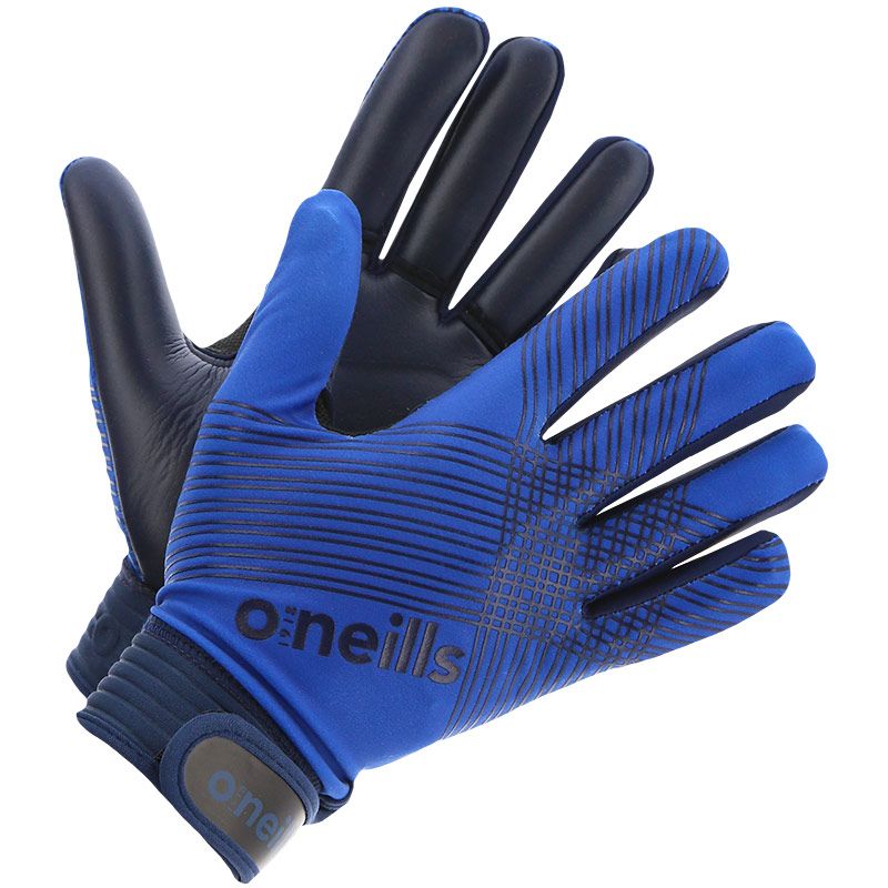 Royal GAA gloves with rubber print on the back and Velcro fastening by O’Neills.
