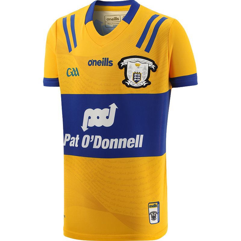 Amber Clare GAA Home Jersey with sponsor logo by O’Neills.