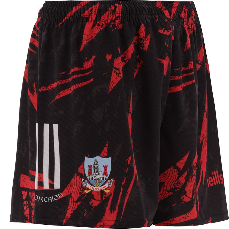 Black and Red Cork GAA Training Shorts from ONeills.